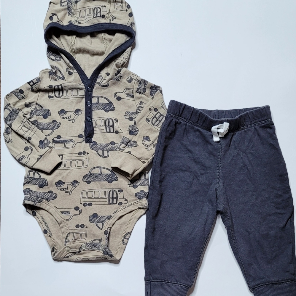 2-Piece Cars Hooded Bodysuit Pant Set/ 9M US